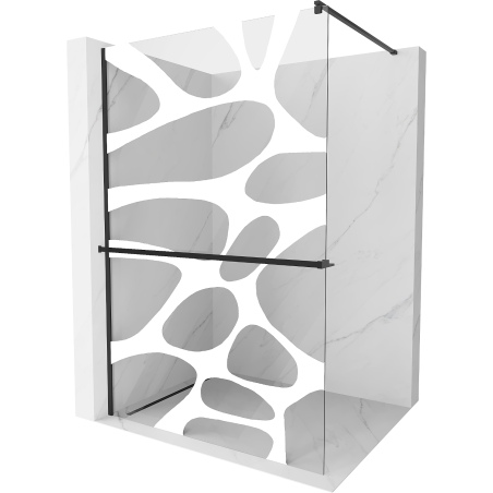 Mexen Kioto+ ścianka prysznicowa z półką Walk-in 90 x 200 cm, biały wzór, czarna - 800-090-121-70-97