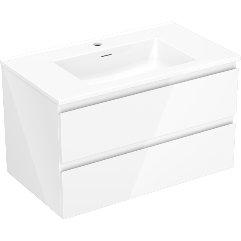 Mexen Orio Badezimmerschrank 80 cm mit Waschbecken Otis, 2 Schubladen, weiß glänzend - 91A10-08047-2-BFF00-W18M00