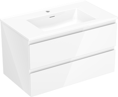 Mexen Orio Badezimmerschrank 80 cm mit Waschbecken Otis, 2 Schubladen, weiß glänzend - 91A10-08047-2-BFF00-W18M00