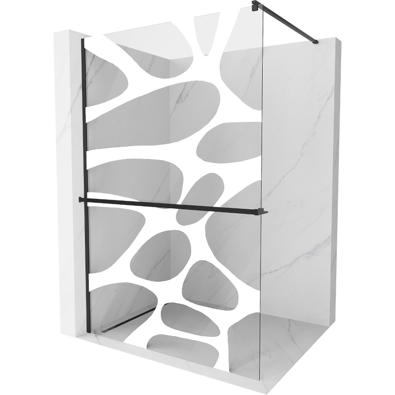 Mexen Kioto+ Duschwand mit Ablage Walk-in 100 x 200 cm, weiße Welle, schwarz - 800-100-121-70-97