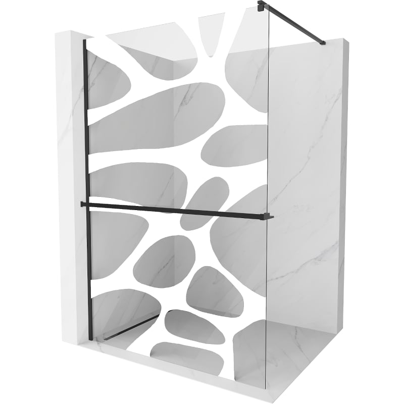Mexen Kioto+ staklena pregrada za tuš s policom Walk-in 100 x 200 cm, bijeli val, crna - 800-100-121-70-97