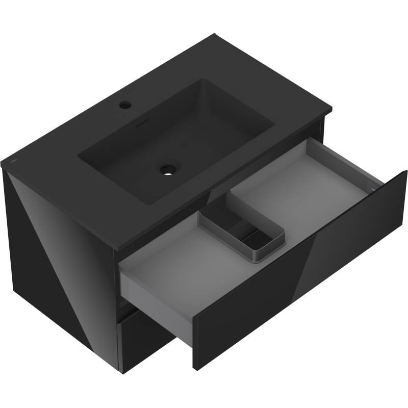 Mexen Orio mobile da bagno 80 cm con lavabo Otis, 2 cassetti, nero lucido/nero opaco - 91A10-08047-2-BFF70-W18M71