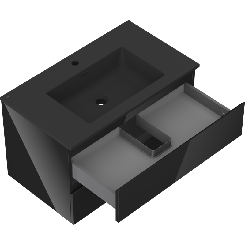 Mexen Orio mueble de baño 80 cm con lavabo Otis, 2 cajones, brillo negro/mate negro - 91A10-08047-2-BFF70-W18M71