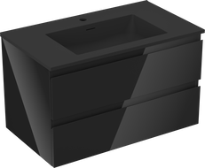 Mexen Orio Badezimmerschrank 80 cm mit Waschbecken Otis, 2 Schubladen, schwarz glänzend / schwarz matt