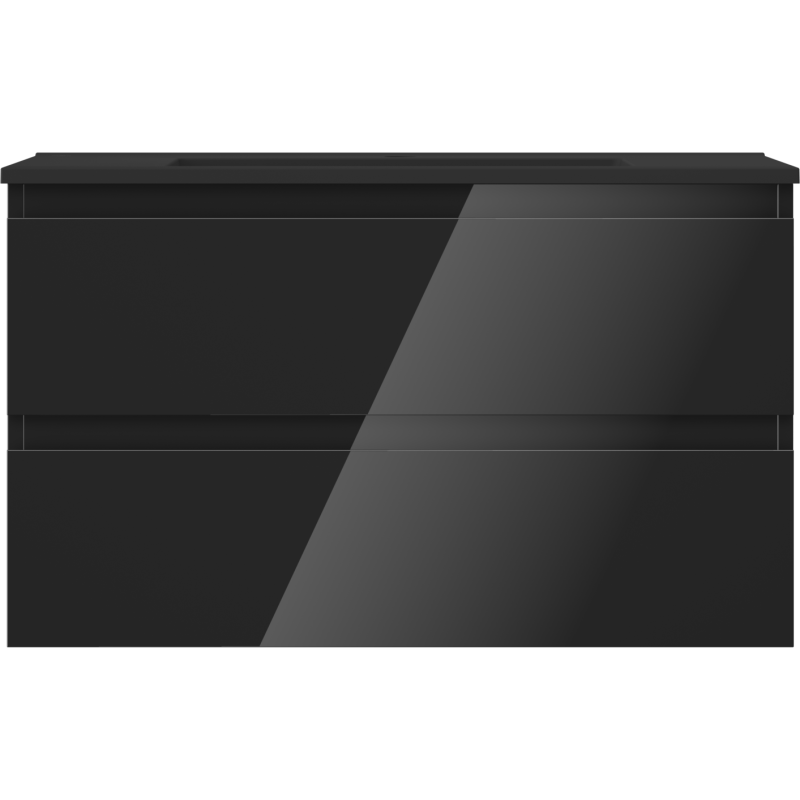 Mexen Orio 80 cm bathroom cabinet with Otis sink, 2 drawers, black gloss/black matte - 91A10-08047-2-BFF70-W18M71