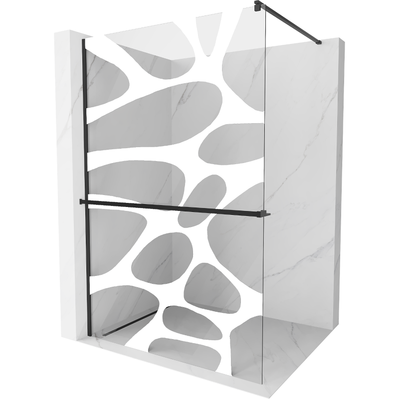 Mexen Kioto+ Duschwand mit Regal Walk-in 140 x 200 cm, weiße Welle, schwarz - 800-140-121-70-97