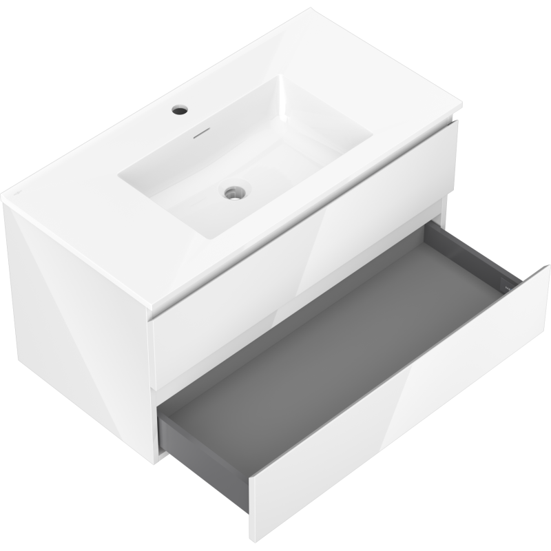 Mexen Orio badrumsskåp 90 cm med tvättställ Otis, 2 lådor, vit glans - 91A10-09047-2-BFF00-W18M00