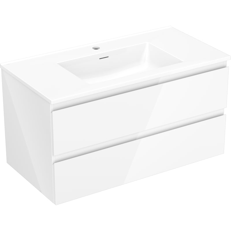 Mexen Orio 90 cm Bathroom Cabinet with Otis Sink, 2 Drawers, White Gloss - 91A10-09047-2-BFF00-W18M00