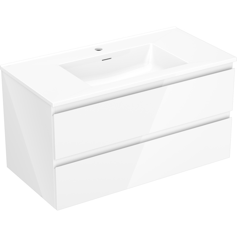 Mexen Orio Badezimmerschrank 90 cm mit Waschbecken Otis, 2 Schubladen, Weiß glänzend - 91A10-09047-2-BFF00-W18M00