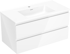 Mexen Orio Badezimmerschrank 90 cm mit Waschbecken Otis, 2 Schubladen, Weiß glänzend - 91A10-09047-2-BFF00-W18M00