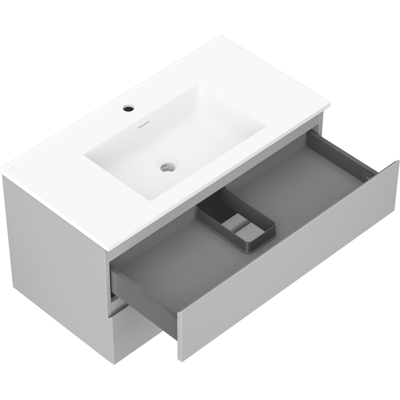 Mexen Orio armário de casa de banho de 90 cm com lavatório Otis, 2 gavetas, cinza mate/branco mate