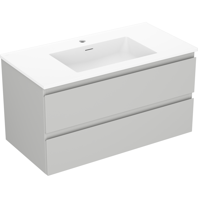 Mexen Orio armário de casa de banho de 90 cm com lavatório Otis, 2 gavetas, cinza mate/branco mate