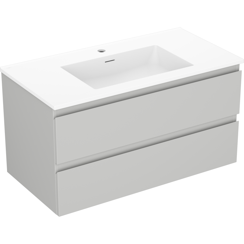 Mexen Orio Badezimmerschrank 90 cm mit Waschbecken Otis, 2 Schubladen, grau matt/weiß matt - 91A10-09047-2-BFF62-W18M01