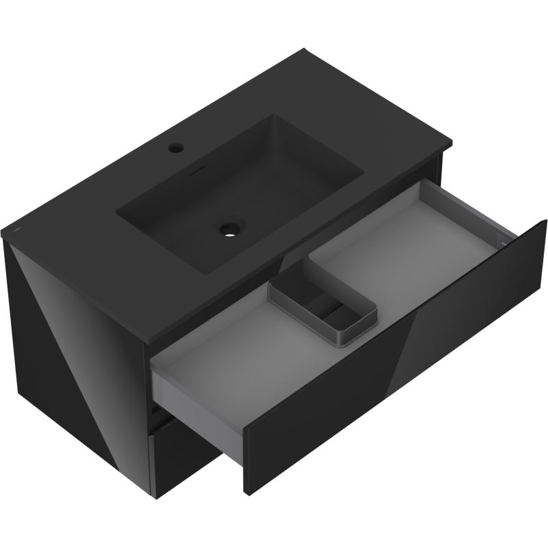 Mexen Orio armario de baño de 90 cm con lavabo Otis, 2 cajones, negro brillo/negro mate - 91A10-09047-2-BFF70-W18M71