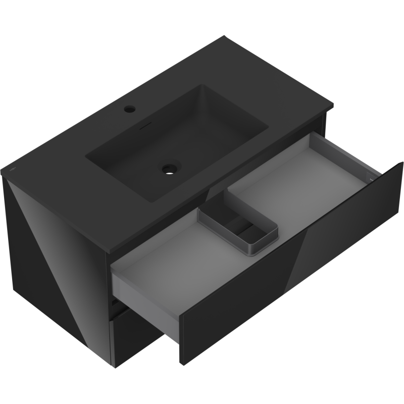 Mexen Orio Buedzëmmer Schaf mat Lavabo Otis, 2 Schubladen, schwaarz Glanz/schwaarz matt 90 cm - 91A10-09047-2-BFF70-W18M71