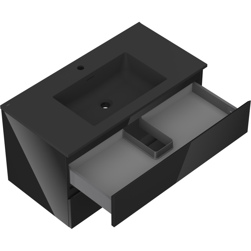 Mexen Orio mobile bagno 90 cm con lavabo Otis, 2 cassetti, nero lucido/nero opaco - 91A10-09047-2-BFF70-W18M71