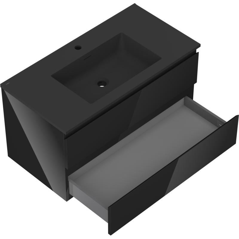 Mexen Orio armario de baño de 90 cm con lavabo Otis, 2 cajones, negro brillo/negro mate - 91A10-09047-2-BFF70-W18M71
