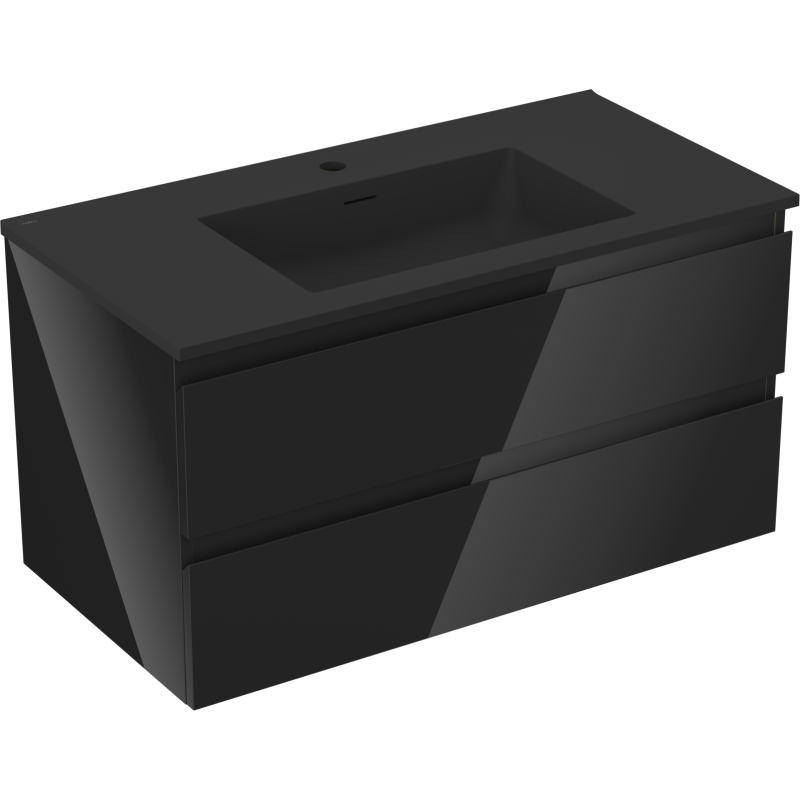 Mexen Orio armário de casa de banho de 90 cm com lavatório Otis, 2 gavetas, preto brilhante/preto mate
