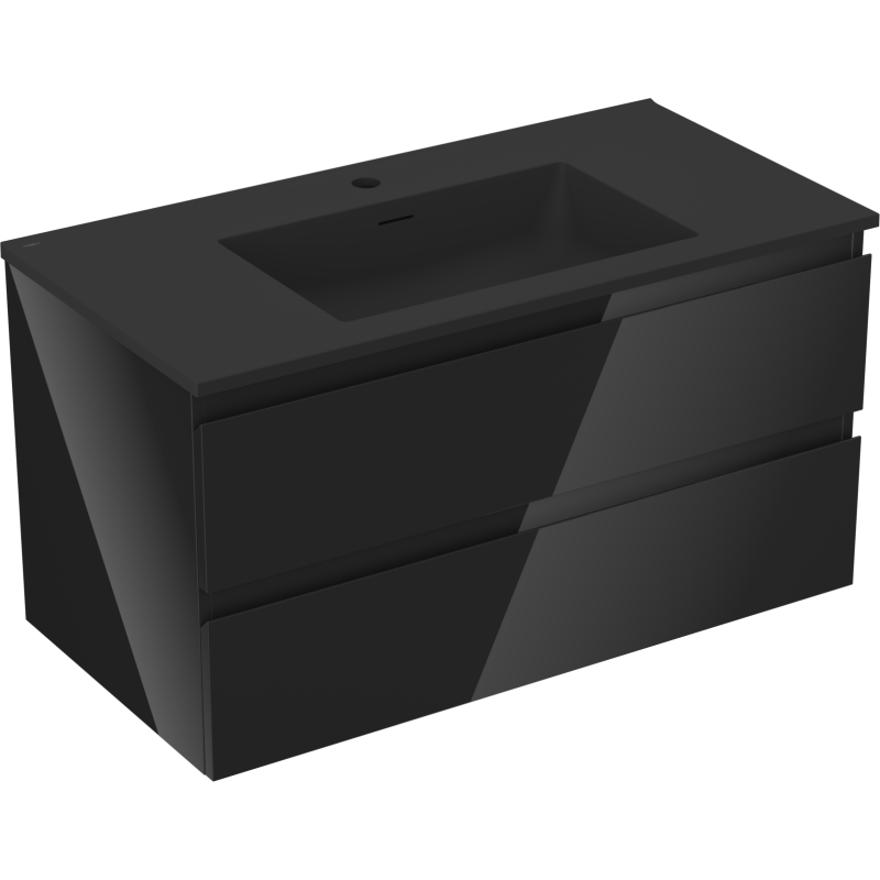 Mexen Orio armoire de salle de bain 90 cm avec lavabo Otis, 2 tiroirs, noir brillant/noir mat - 91A10-09047-2-BFF70-W18M71