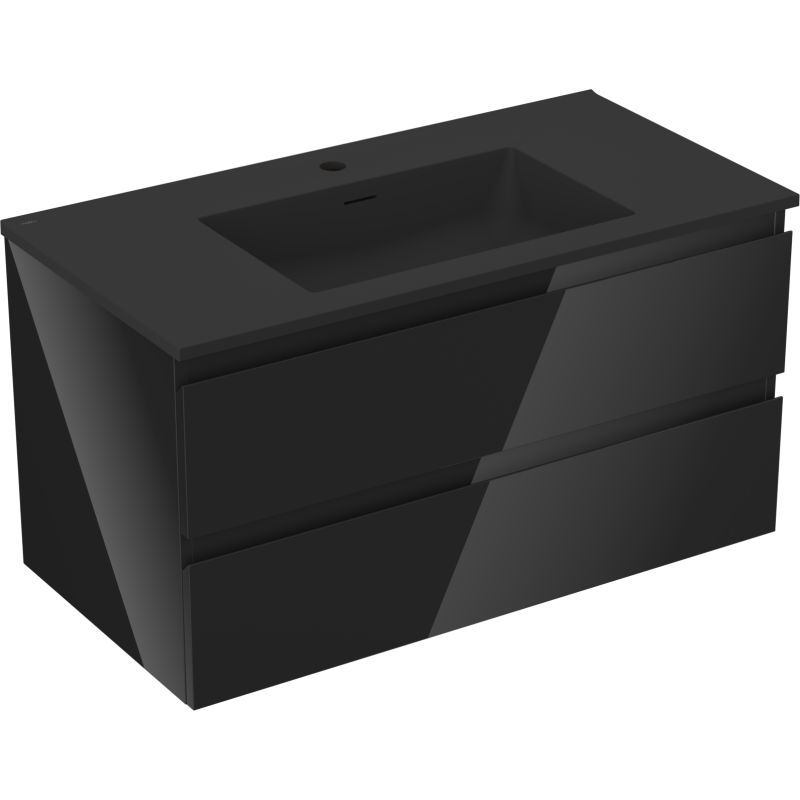 Mexen Orio Badezimmermöbel 90 cm mit Waschbecken Otis, 2 Schubladen, schwarz glänzend/schwarz matt - 91A10-09047-2-BFF70-W18M71