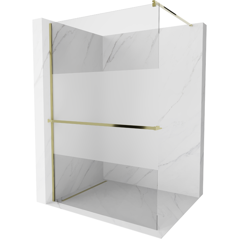 Mexen Kioto+ ścianka prysznicowa z półką Walk-in 70 x 200 cm, transparent/szron, złota - 800-070-121-50-35