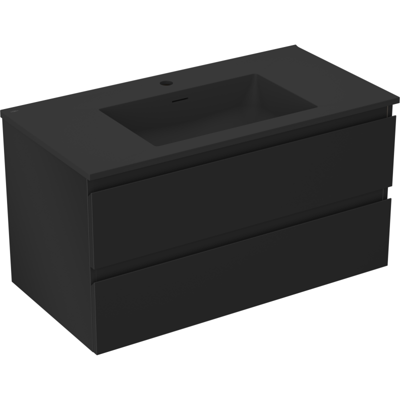 Mexen Orio bathroom cabinet 90 cm with Otis washbasin, 2 drawers, black matte - 91A10-09047-2-BFF71-W18M71