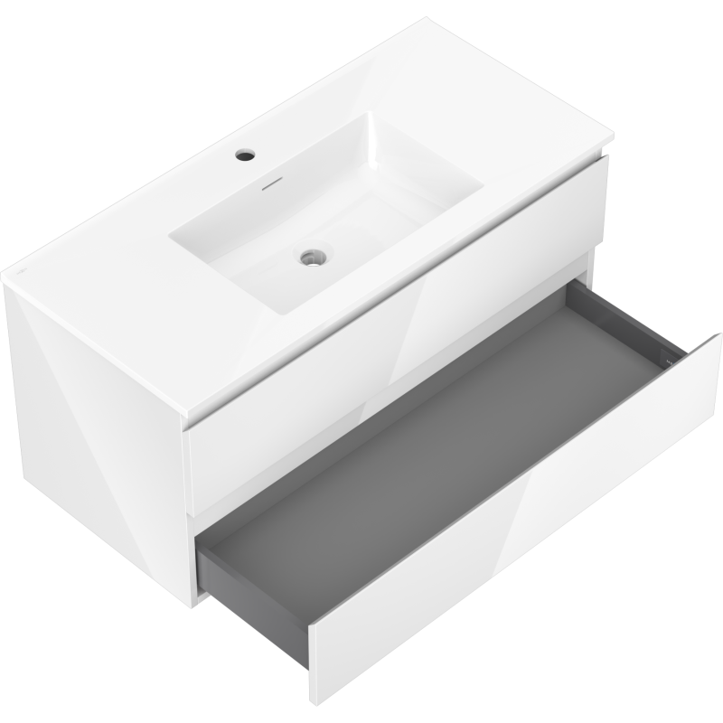 Mexen Orio armoire de salle de bain 100 cm avec lavabo Otis, 2 tiroirs, blanc brillant - 91A10-10047-2-BFF00-W18M00