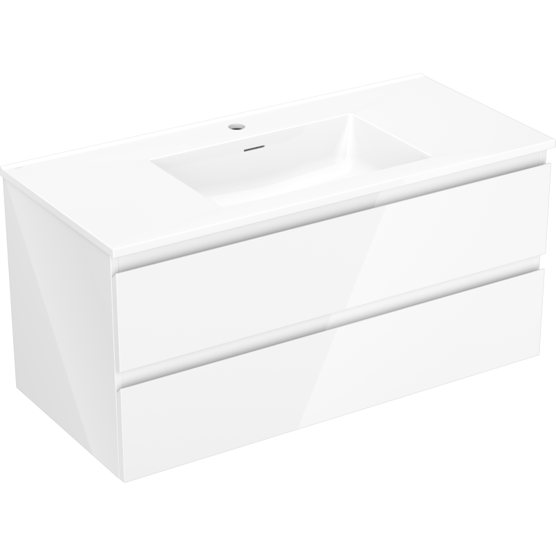 Mexen Orio Badezimmerschrank 100 cm mit Waschbecken Otis, 2 Schubladen, weiß glänzend - 91A10-10047-2-BFF00-W18M00