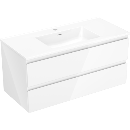 Mexen Orio Badezimmerschrank 100 cm mit Waschbecken Otis, 2 Schubladen, weiß glänzend - 91A10-10047-2-BFF00-W18M00