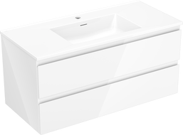Mexen Orio Badezimmerschrank 100 cm mit Waschbecken Otis, 2 Schubladen, weiß glänzend - 91A10-10047-2-BFF00-W18M00