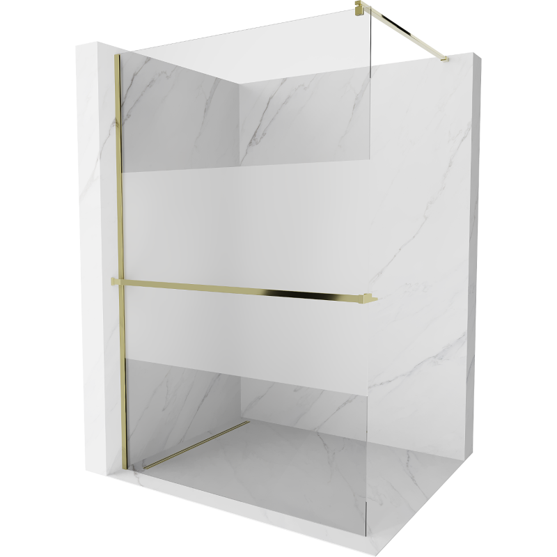 Mexen Kioto+ duschvägg med hylla Walk-in 90 x 200 cm, transparent/frost, guld - 800-090-121-50-35