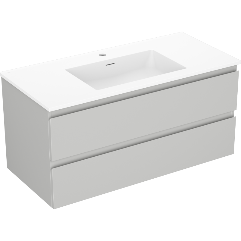 Mexen Orio Badezimmerschrank 100 cm mit Waschbecken Otis, 2 Schubladen, grau matt/weiß matt - 91A10-10047-2-BFF62-W18M01