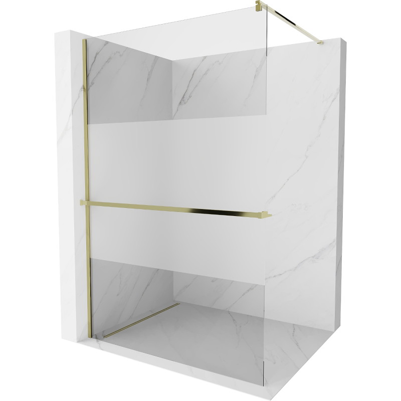 Mexen Kioto+ zidna ploča za tuširanje s policom Walk-in 110 x 200 cm, prozirna/mat, zlatna - 800-110-121-50-35