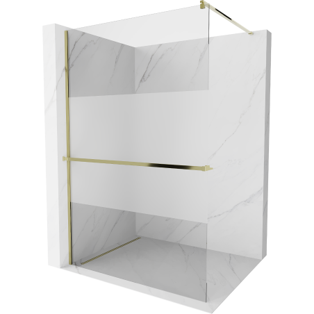Mexen Kioto+ shower wall with shelf Walk-in 110 x 200 cm, clear/frosted, gold - 800-110-121-50-35