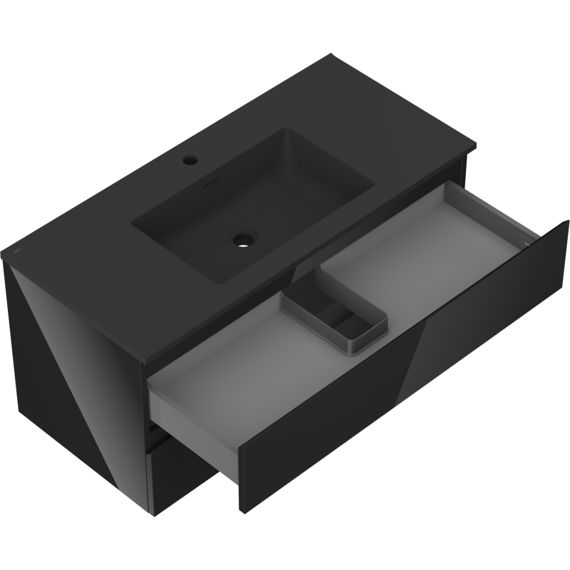 Mexen Orio mobile da bagno 100 cm con lavabo Otis, 2 cassetti, nero lucido/nero opaco - 91A10-10047-2-BFF70-W18M71