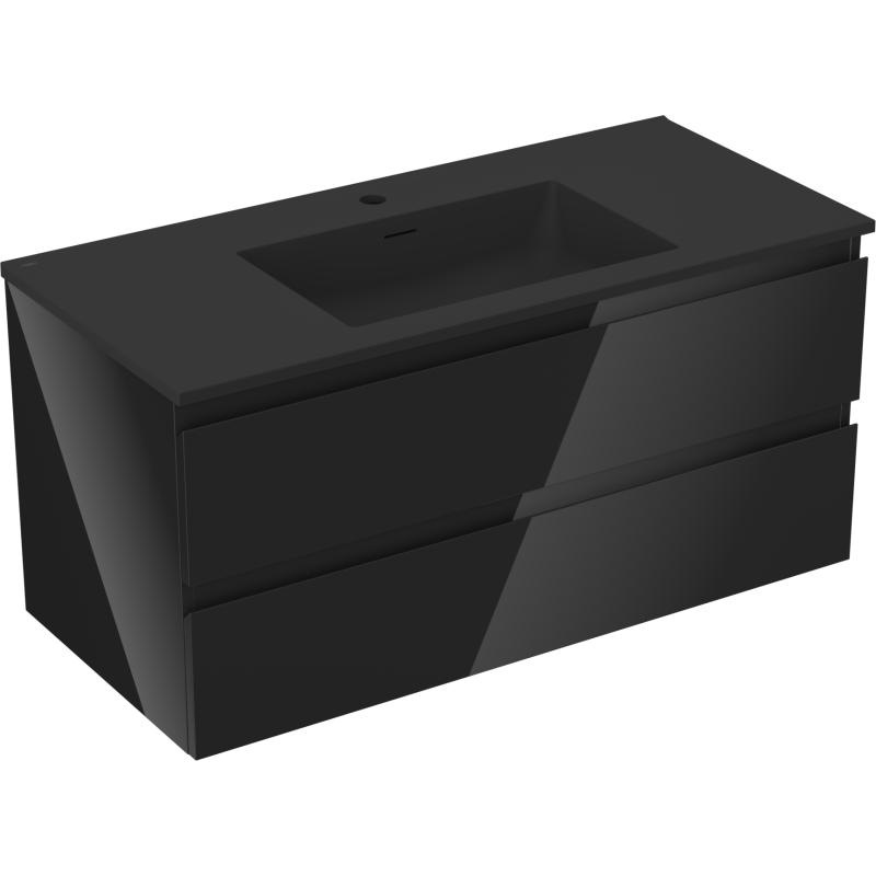 Mexen Orio Badezimmerschrank 100 cm mit Waschbecken Otis, 2 Schubladen, Schwarz Glanz/Schwarz Matt - 91A10-10047-2-BFF70-W18M71