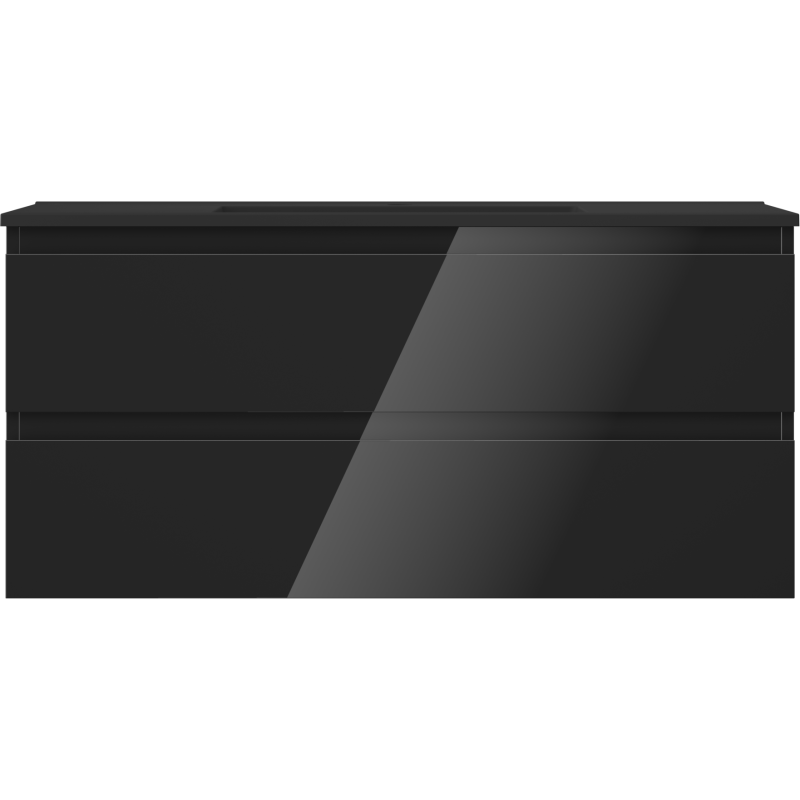 Mexen Orio Badezimmerschrank 100 cm mit Waschbecken Otis, 2 Schubladen, Schwarz Glanz/Schwarz Matt - 91A10-10047-2-BFF70-W18M71