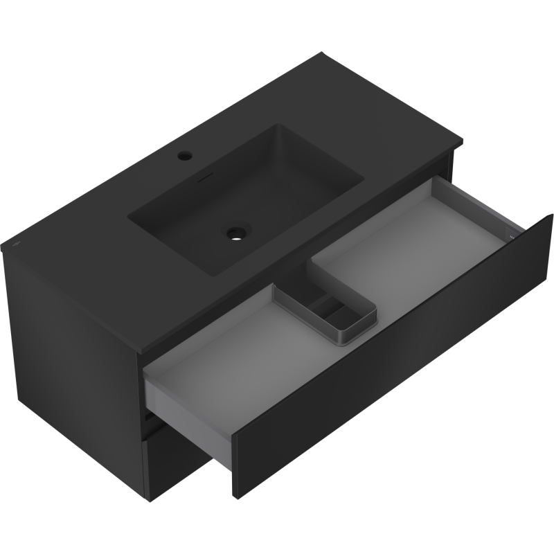 Mexen Orio bathroom cabinet 100 cm with Otis sink, 2 drawers, black matt - 91A10-10047-2-BFF71-W18M71