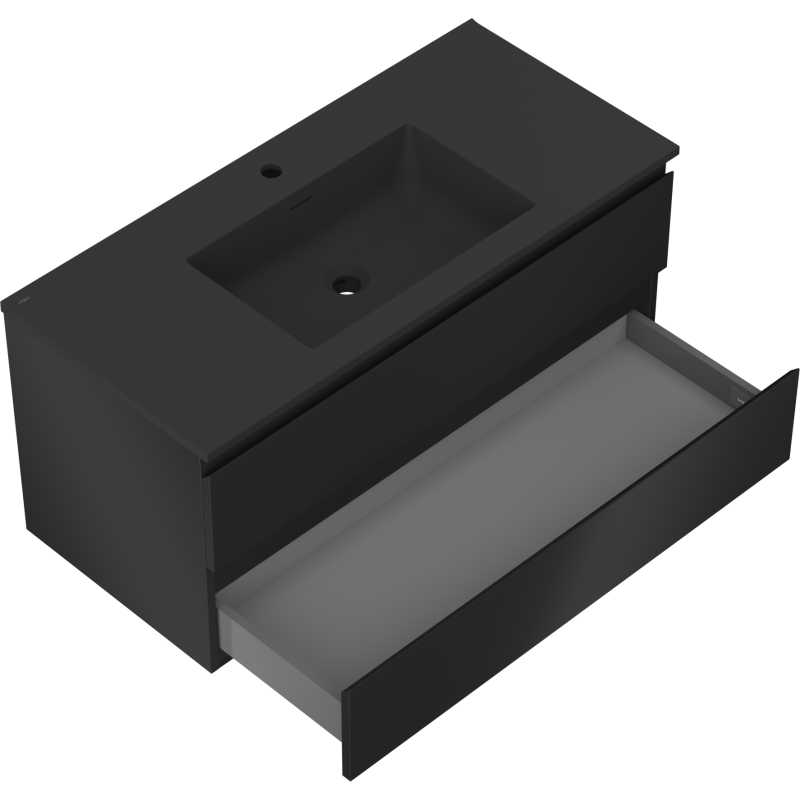 Mexen Orio gabinete de baño 100 cm con lavabo Otis, 2 cajones, negro mate - 91A10-10047-2-BFF71-W18M71