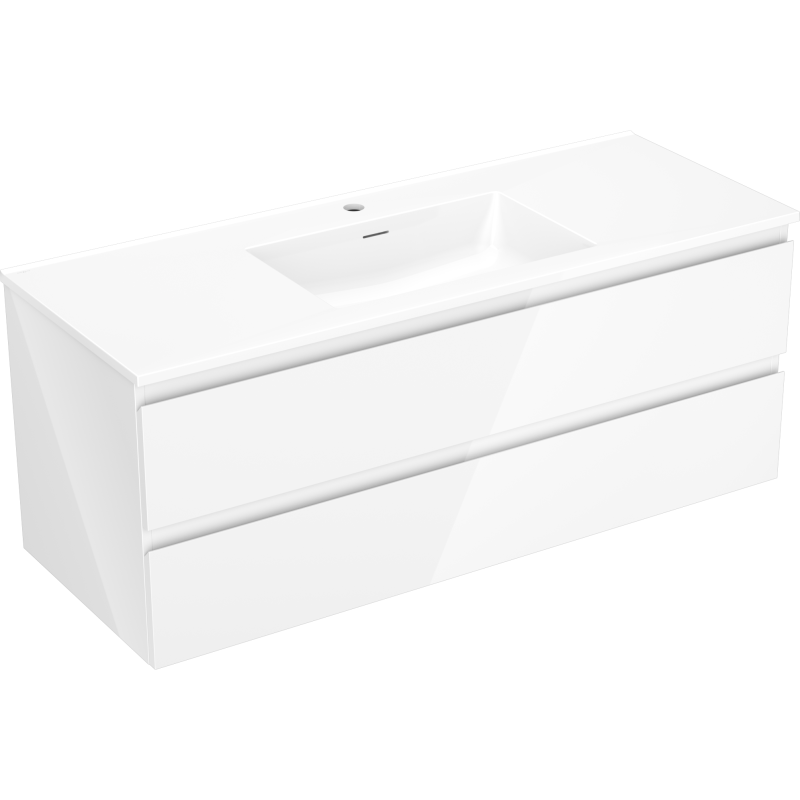 Mexen Orio Badezimmerschrank 120 cm mit Otis-Waschbecken, 2 Schubladen, weiß glänzend - 91A10-12047-2-BFF00-W18M00