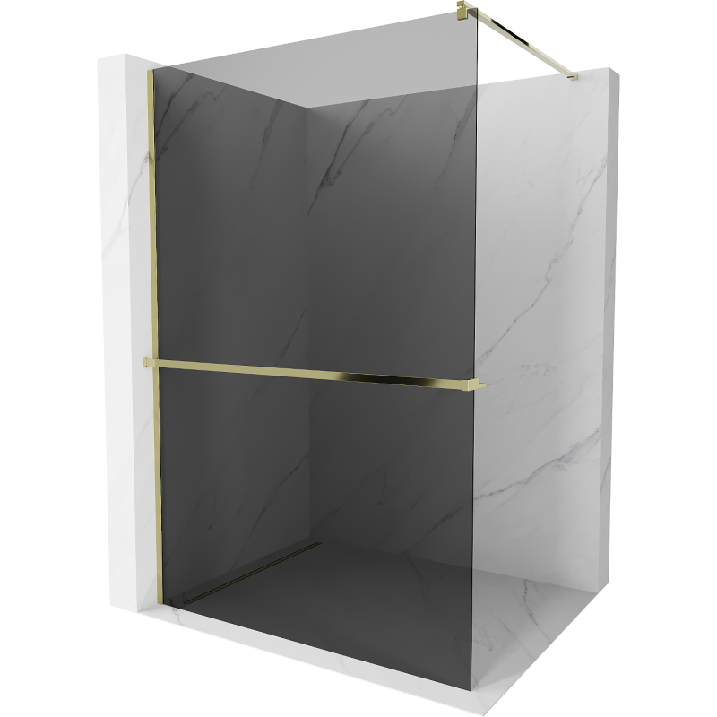 Mexen Kioto+ duschvägg med hylla Walk-in 100 x 200 cm, grafit, guld - 800-100-121-50-40