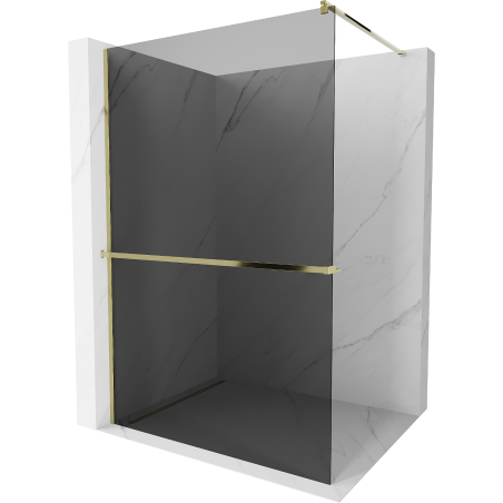 Mexen Kioto+ shower wall with shelf Walk-in 110 x 200 cm, graphite, gold - 800-110-121-50-40