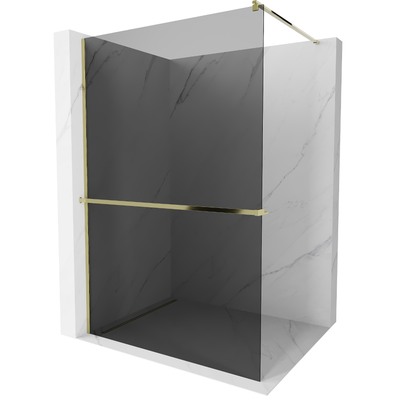 Mexen Kioto+ Duschwand mit Ablage Walk-in 120 x 200 cm, Graphit, Gold - 800-120-121-50-40