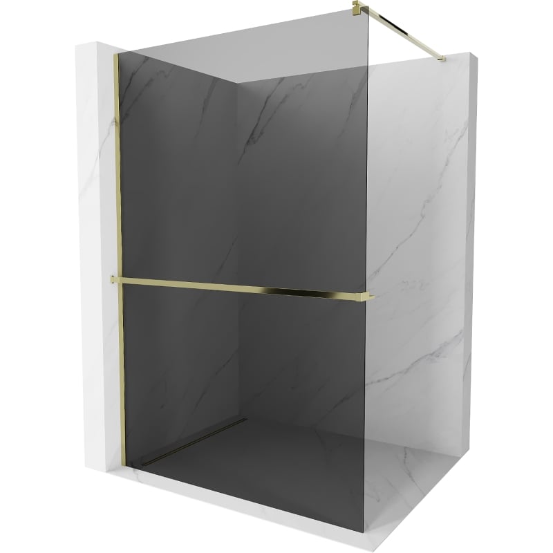 Mexen Kioto+ dušisein riiuliga Walk-in 120 x 200 cm, grafiit, kuldne - 800-120-121-50-40