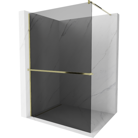 Mexen Kioto+ mampara de ducha con estante Walk-in 120 x 200 cm, grafito, dorado - 800-120-121-50-40