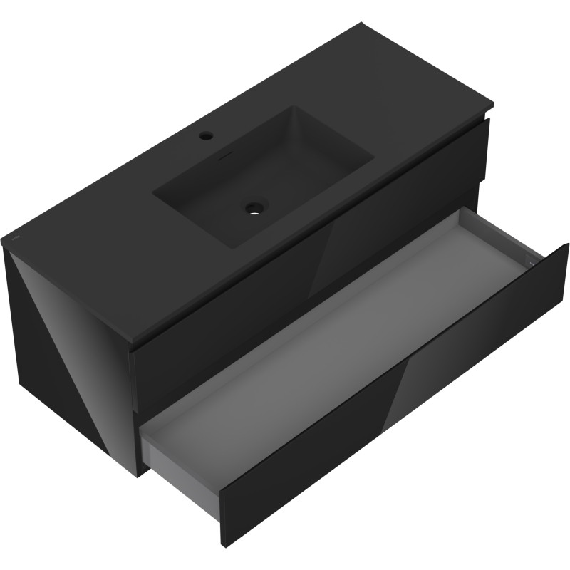 Mexen Orio meuble de salle de bain 120 cm avec lavabo Otis, 2 tiroirs, noir brillant/noir mat - 91A10-12047-2-BFF70-W18M71
