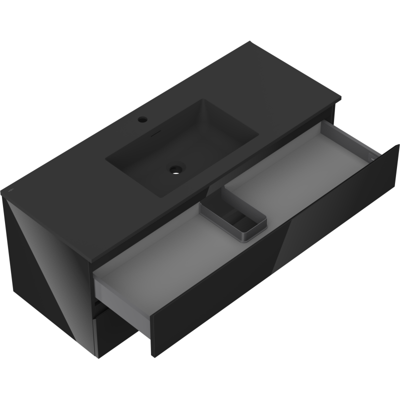 Mexen Orio 120 cm Bathroom Cabinet with Otis Washbasin, 2 Drawers, Black Gloss/Black Matte - 91A10-12047-2-BFF70-W18M71