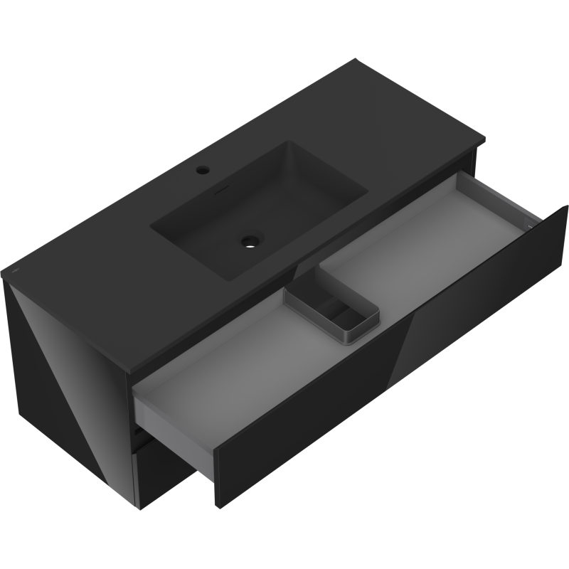 Mexen Orio armario de baño 120 cm con lavabo Otis, 2 cajones, negro brillo/negro mate - 91A10-12047-2-BFF70-W18M71