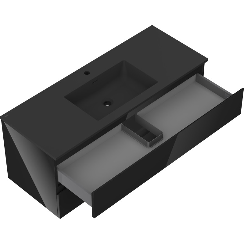 Mexen Orio meuble de salle de bain 120 cm avec lavabo Otis, 2 tiroirs, noir brillant/noir mat - 91A10-12047-2-BFF70-W18M71