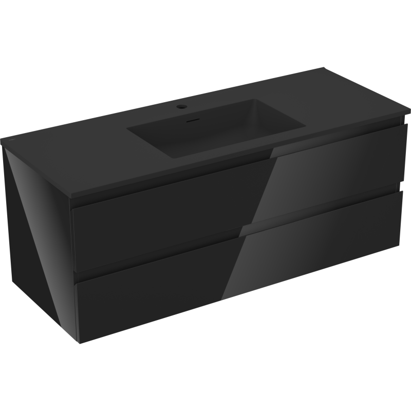 Mexen Orio Badezimmerschrank 120 cm mit Waschbecken Otis, 2 Schubladen, schwarz glänzend/schwarz matt